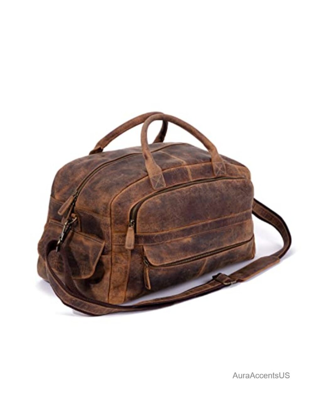 Full Grain Leather Travel Duffle Bag Weekend Gym Cabin Carry On